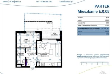 Rzut - Mieszkanie na sprzedaż 2 pokoje o powierzchni 42,52 m² - numer E.0.05 w Wzgórze Poetów 2