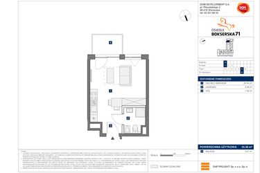 Rzut - Mieszkanie na sprzedaż 1 pokój o powierzchni 25,38 m² - numer D22 w Osiedle Bokserska 71 Etap 2 Faza 3