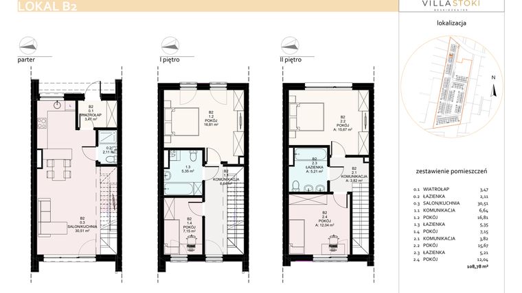 Rzut - Dom na sprzedaż 5 pokoi o powierzchni 108,78 m² - numer B2 w Villa Stoki (domy)
