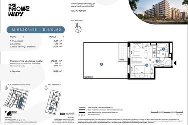 Rzut - Mieszkanie na sprzedaż 1 pokój o powierzchni 29,56 m² - numer B.1.0.M2 w Nowe Promenady etap II