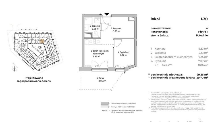 Rzut - Mieszkanie na sprzedaż 1 pokój o powierzchni 29 m² - numer 1.30 w OVAL SKY