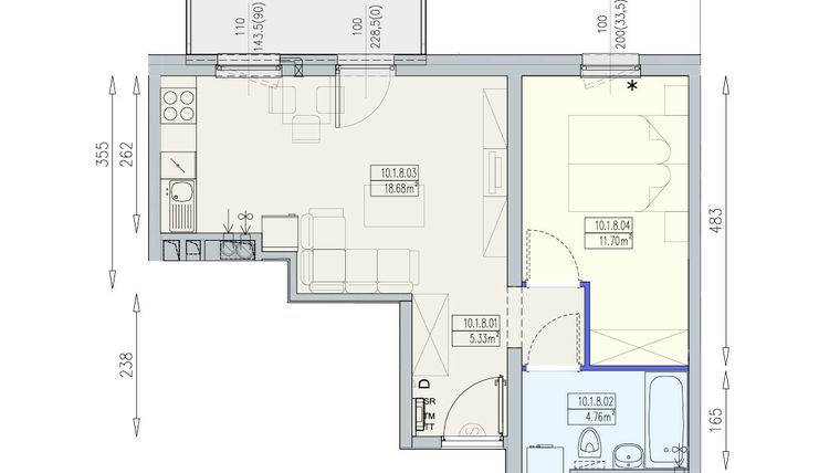 Rzut - Mieszkanie na sprzedaż 2 pokoje o powierzchni 40,47 m² - numer K2 10/1/8/2a w Południk 17 - budynek K2
