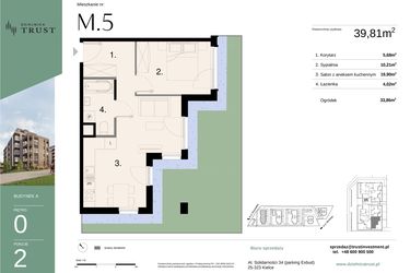 Rzut - Mieszkanie na sprzedaż 2 pokoje o powierzchni 39,81 m² - numer A - M.5 w Dzielnica Trust