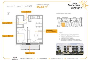 Rzut - Mieszkanie na sprzedaż 2 pokoje o powierzchni 40,61 m² - numer 4/M/1/6 w Osiedle Słoneczny Łąkoszyn bud. 4