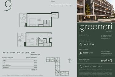 Rzut - Mieszkanie na sprzedaż 2 pokoje o powierzchni 35,86 m² - numer B.4.05a w Greeneri Park