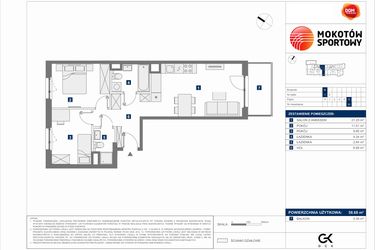 Rzut - Mieszkanie na sprzedaż 3 pokoje o powierzchni 58,68 m² - numer B.30 w Mokotów Sportowy