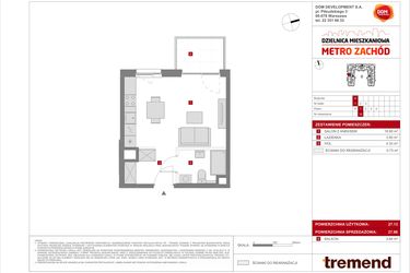 Rzut - Mieszkanie na sprzedaż 1 pokój o powierzchni 27,86 m² - numer A.16 w Dzielnica Mieszkaniowa Metro Zachód - etap 8.1