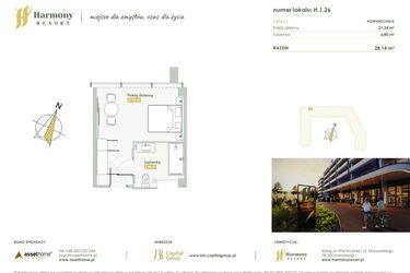 Rzut - Mieszkanie na sprzedaż 1 pokój o powierzchni 28,14 m² - numer H.1.26 w Harmony Resort