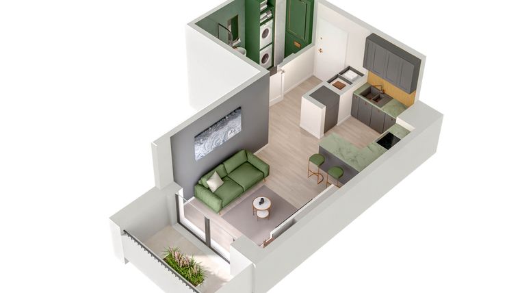 Rzut - Mieszkanie na sprzedaż 1 pokój o powierzchni 26,77 m² - numer C.73.C w Quercus bud. C