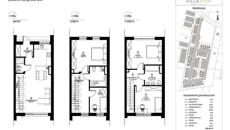 Rzut - Dom na sprzedaż 5 pokoi o powierzchni 108,78 m² - numer B3 w Villa Stoki (domy)