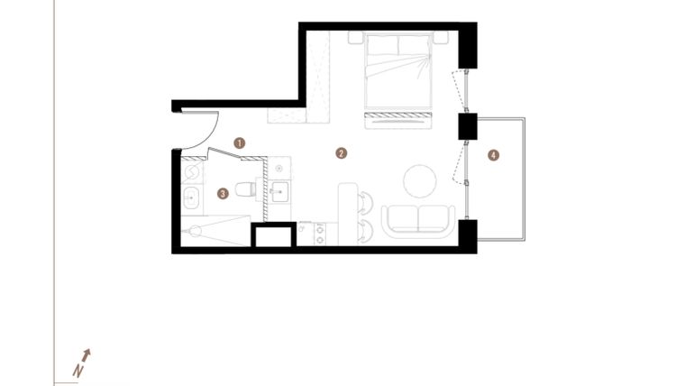 Rzut - Mieszkanie na sprzedaż 1 pokój o powierzchni 31,29 m² - numer A2.3.08 w Apartamenty Grundmanna