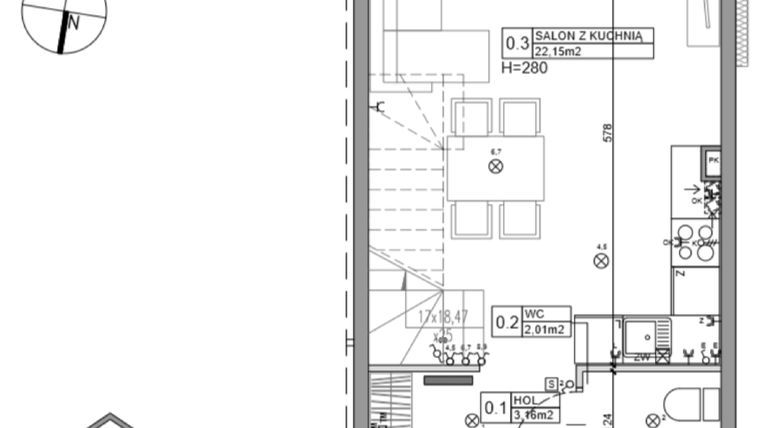 Rzut - Dom na sprzedaż 3 pokoje o powierzchni 58,53 m² - numer 13 w Zielone Ogrody etap II