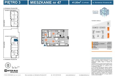 Rzut - Mieszkanie na sprzedaż 2 pokoje o powierzchni 41,93 m² - numer 86.47 w Piasta Towers bud. 86 i 86A