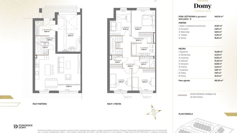 Rzut - Dom na sprzedaż 5 pokoi o powierzchni 148,64 m² - numer B1 w Domy u Źródła Marii