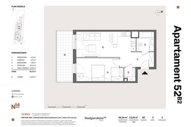 Rzut - Mieszkanie na sprzedaż 2 pokoje o powierzchni 50,71 m² - numer B2.52 w Nadgórników 14