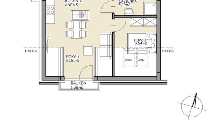 Rzut - Mieszkanie na sprzedaż 2 pokoje o powierzchni 32,27 m² - numer 28 w Apartamenty Zdrój