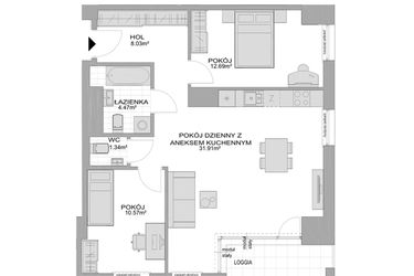 Rzut - Mieszkanie na sprzedaż 3 pokoje o powierzchni 71,31 m² - numer CP/R7/45 w Centralpark