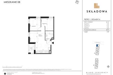Rzut - Mieszkanie na sprzedaż 3 pokoje o powierzchni 48,95 m² - numer A08 w Apartamenty Składowa