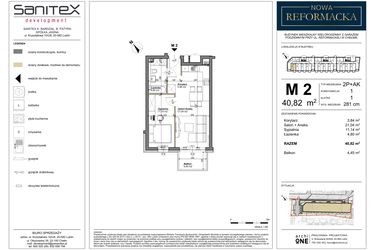 Rzut - Mieszkanie na sprzedaż 2 pokoje o powierzchni 40,82 m² - numer 2 w Nowa Reformacka