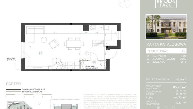Rzut - Dom na sprzedaż 4 pokoje o powierzchni 85,73 m² - numer 6C w Nova Wola Park II