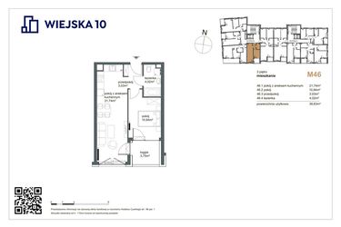 Rzut - Mieszkanie na sprzedaż 2 pokoje o powierzchni 39,63 m² - numer 46 w Wiejska 10