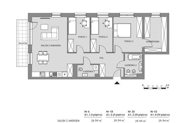 Rzut - Mieszkanie na sprzedaż 4 pokoje o powierzchni 93,44 m² - numer A1.2 w Osiedle Aleksandria II - budynek B