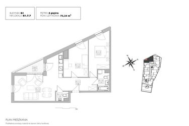 Rzut - Mieszkanie na sprzedaż 3 pokoje o powierzchni 75,24 m² - numer B1.7.7 w Alvarium 2.0