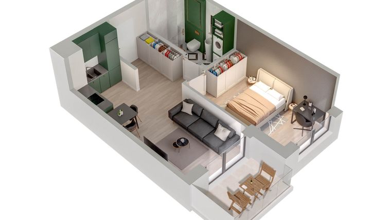 Rzut - Mieszkanie na sprzedaż 2 pokoje o powierzchni 39,56 m² - numer C.8.A w Quercus bud. C