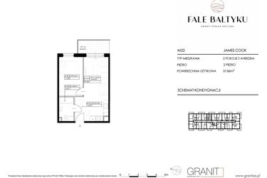 Rzut - Mieszkanie na sprzedaż 2 pokoje o powierzchni 37,86 m² - numer FBJC-M32 w Fale Bałtyku Cook