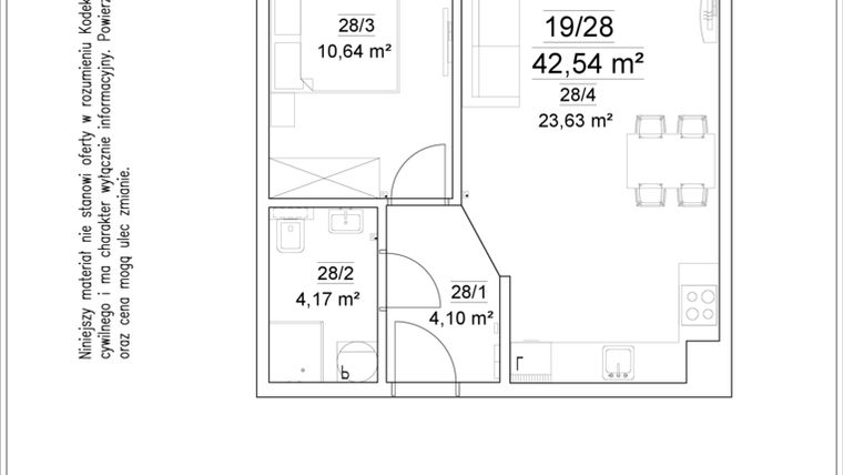 Rzut - Mieszkanie na sprzedaż 2 pokoje o powierzchni 42,54 m² - numer 19/28 w Osiedle Versus etap II