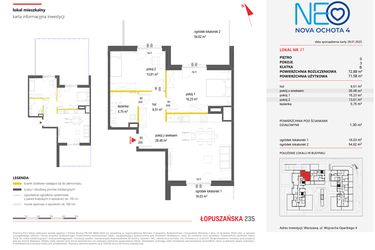 Rzut - Mieszkanie na sprzedaż 3 pokoje o powierzchni 72,88 m² - numer 21 w Neo Nova Ochota 4