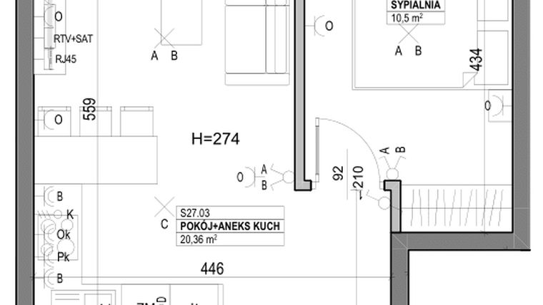 Rzut - Mieszkanie na sprzedaż 2 pokoje o powierzchni 39,69 m² - numer S27 w Miasto Ogród 6 - OSLO i SZTOKHOLM