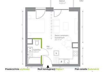 Rzut - Mieszkanie na sprzedaż 1 pokój o powierzchni 34,42 m² - numer A.1.11 w Jesionowa Vita