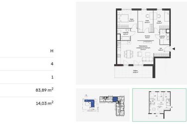 Rzut - Mieszkanie na sprzedaż 4 pokoje o powierzchni 83,89 m² - numer HB0101 w Holm House 5