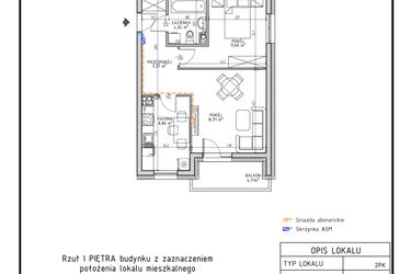 Rzut - Mieszkanie na sprzedaż 2 pokoje o powierzchni 48,71 m² - numer M18 w Osiedle Foresto etap 2