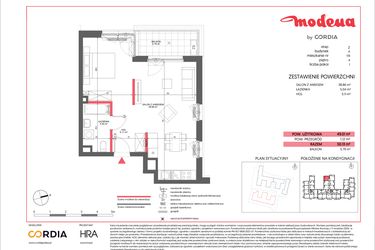 Rzut - Mieszkanie na sprzedaż 1 pokój o powierzchni 49,01 m² - numer A.119 w Modena II