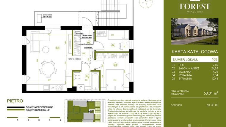 Rzut - Mieszkanie na sprzedaż 3 pokoje o powierzchni 53,01 m² - numer 10B w Wiązowna Forest