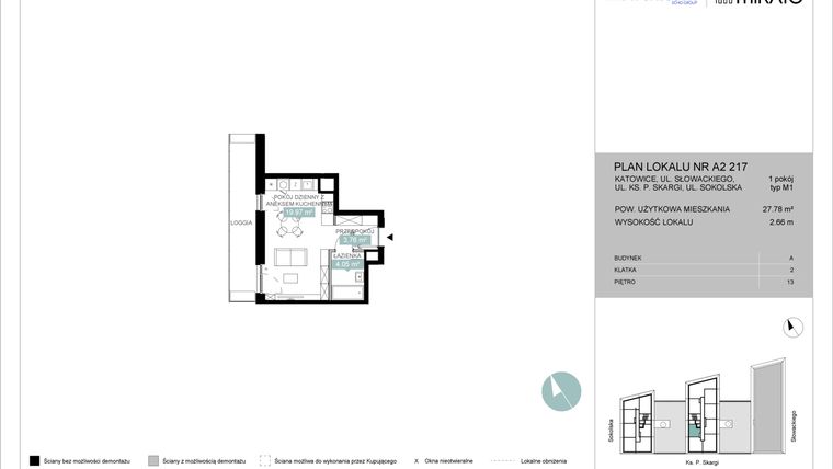 Rzut - Mieszkanie na sprzedaż 1 pokój o powierzchni 27,81 m² - numer A2 217 w Mikato