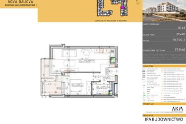 Rzut - Mieszkanie na sprzedaż 2 pokoje o powierzchni 37,94 m² - numer B1.63 w Nova Daliova