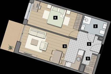 Rzut - Mieszkanie na sprzedaż 2 pokoje o powierzchni 45,5 m² - numer 2.6B w City Łobzów