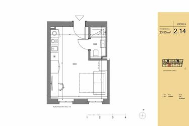 Rzut - Mieszkanie na sprzedaż 1 pokój o powierzchni 23,55 m² - numer 2.14 w Rezydencja San Petrus