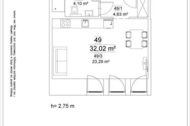 Rzut - Mieszkanie na sprzedaż 1 pokój o powierzchni 32,02 m² - numer 49 w Osiedle Teatralne 19 - apartamenty inwestycyjne