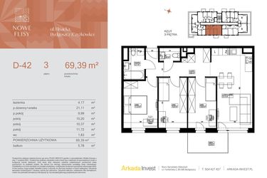 Rzut - Mieszkanie na sprzedaż 4 pokoje o powierzchni 69,39 m² - numer M42_NF.d w Nowe Flisy II