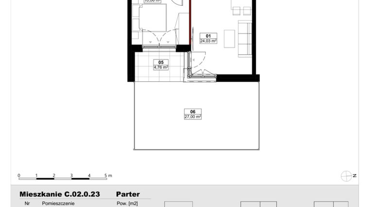 Rzut - Mieszkanie na sprzedaż 2 pokoje o powierzchni 43,98 m² - numer C02.0.23 w Skwer Witosa