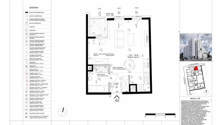 Rzut - Mieszkanie na sprzedaż 1 pokój o powierzchni 39,26 m² - numer 62 w Biała Kamienica