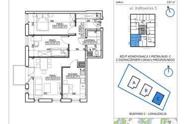 Rzut - Mieszkanie na sprzedaż 3 pokoje o powierzchni 65,81 m² - numer 5-14 w Jodłowicka 5