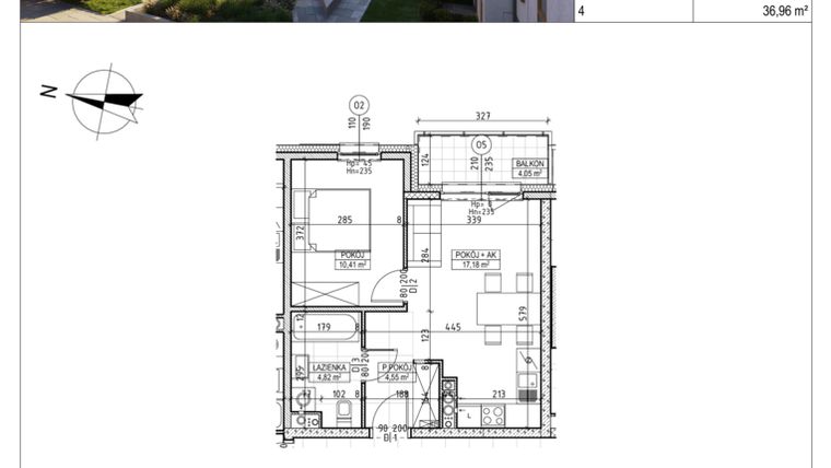 Rzut - Mieszkanie na sprzedaż 2 pokoje o powierzchni 36,96 m² - numer M.B7.01.14 w Osiedle Harmonia bud. B7