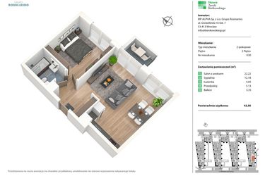 Rzut - Mieszkanie na sprzedaż 2 pokoje o powierzchni 43,58 m² - numer K30 w Nowe Żerniki Bieńkowskiego etap II