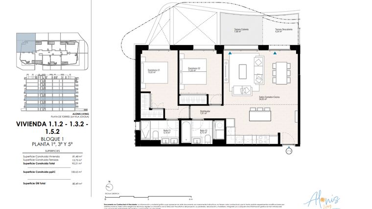 Rzut - Mieszkanie na sprzedaż 2 pokoje o powierzchni 95,21 m² - numer 112 w Alonis Living