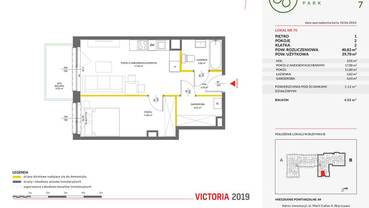 Rzut - Mieszkanie na sprzedaż 2 pokoje o powierzchni 40,82 m² - numer 70 w Olchowy Park VII